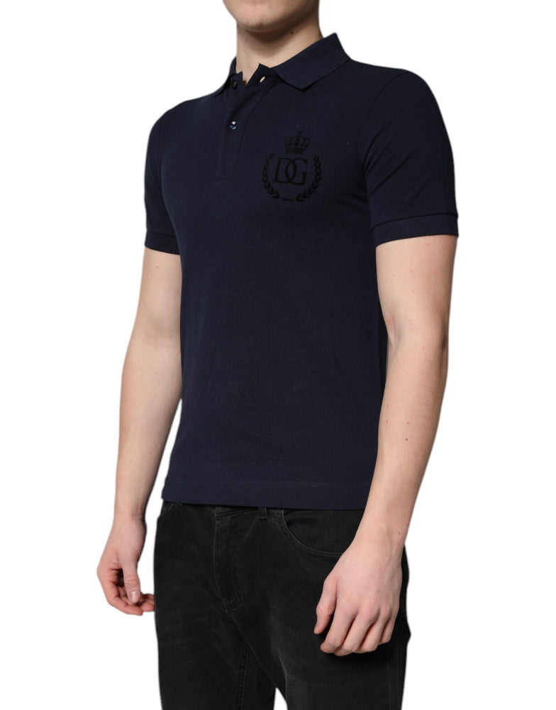 Dolce & Gabbana Dark Blue Cotton Crown Collared Polo T-shirt