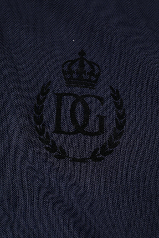 Dolce & Gabbana Dark Blue Cotton Crown Collared Polo T-shirt
