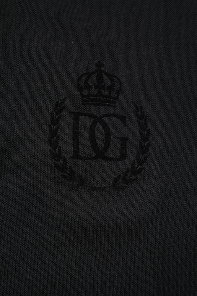 Dolce & Gabbana Black Cotton DG Logo Collared Polo T-shirt