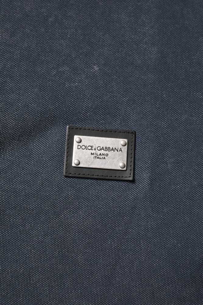 Dolce & Gabbana Dark Blue Logo Plaque Cotton Men Polo Shirt T-shirt