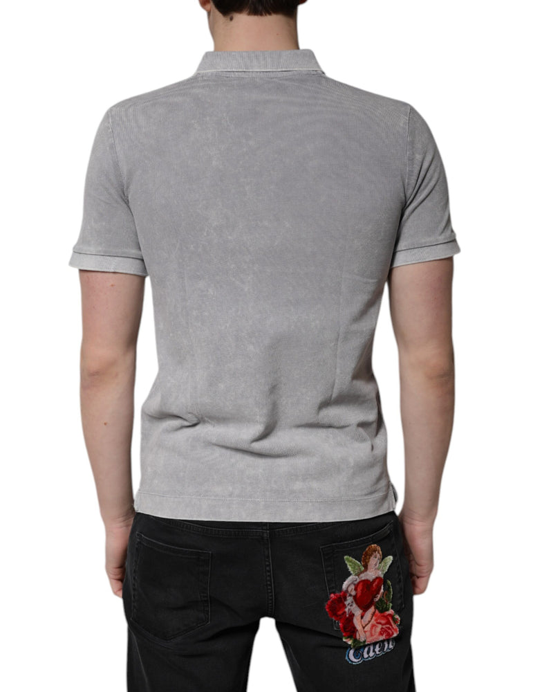 Dolce & Gabbana Gray Logo Plaque Cotton Men Polo Shirt T-shirt