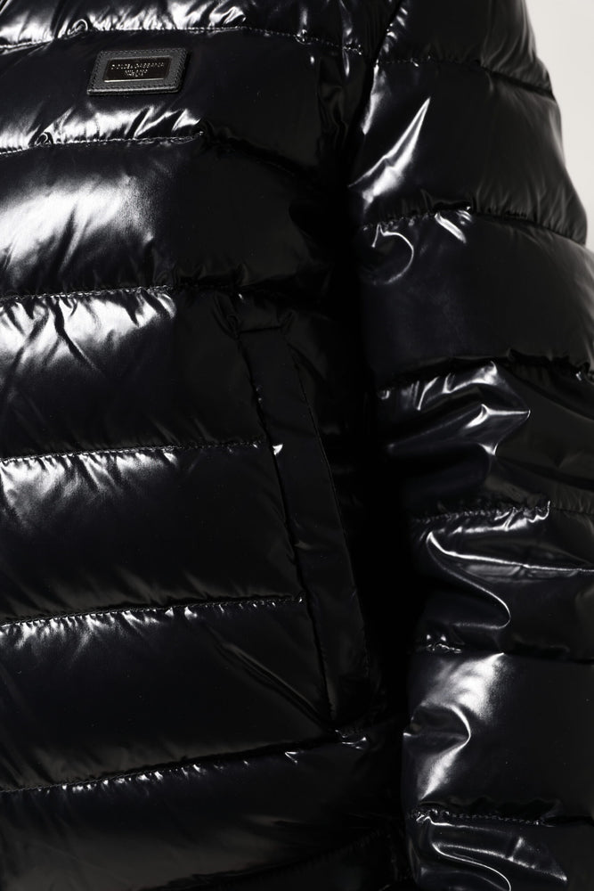 Dolce & Gabbana Black Logo Plaque Full Zip Puffer Jacket