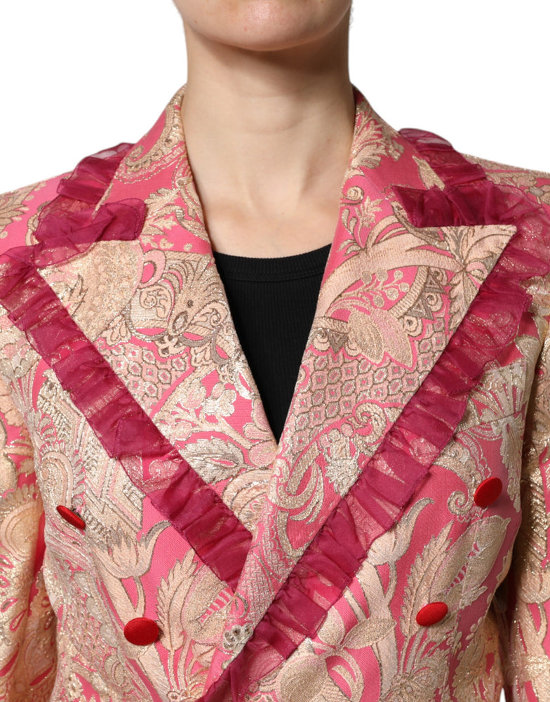 Dolce & Gabbana Pink Gold Jacquard Nylon Coat Blazer Jacket