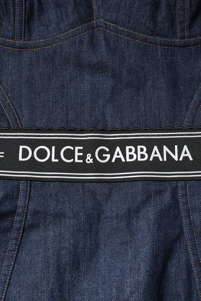 Dolce & Gabbana Blue Cotton Stretch Sleeveless Bodycon Denim Bodysuit