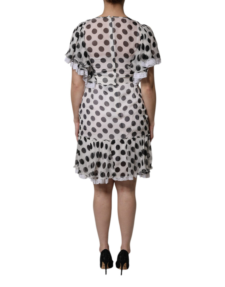 Dolce & Gabbana White Polka Dotted Silk Blend A-line Dress