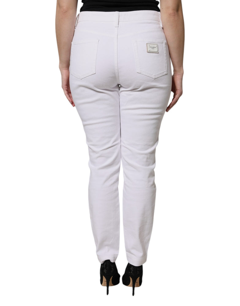 Dolce & Gabbana White Cotton Mid Waist Skinny Denim Jeans
