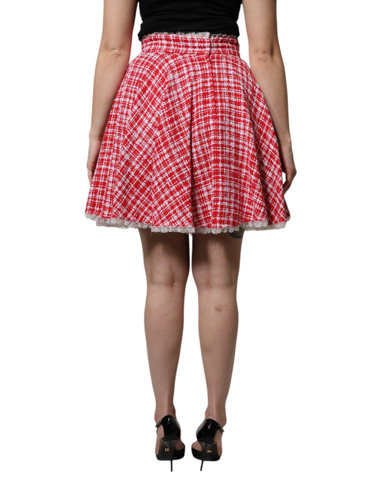 Dolce & Gabbana Red White High Waist A-line Above Knee Skirt