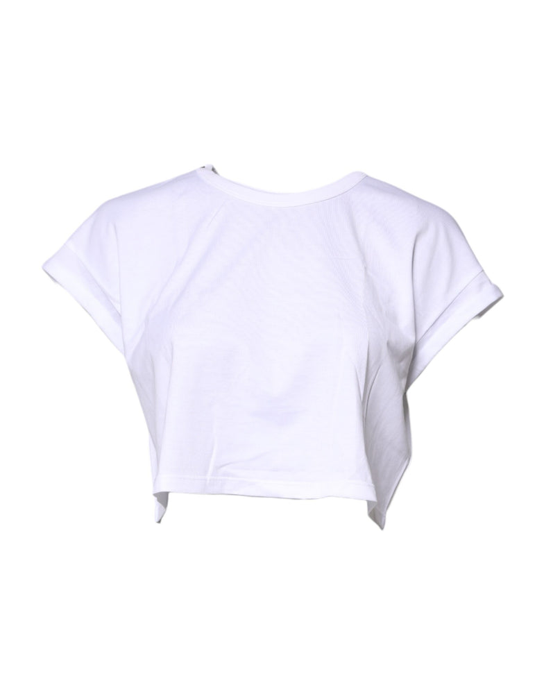 Dolce & Gabbana White Cotton Crew Neck Cropped T-shirt Top