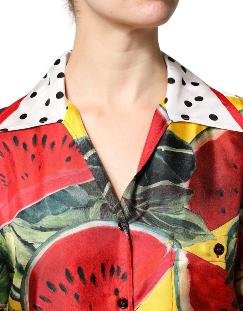 Dolce & Gabbana Multicolor Watermelon Collared Shirt Top