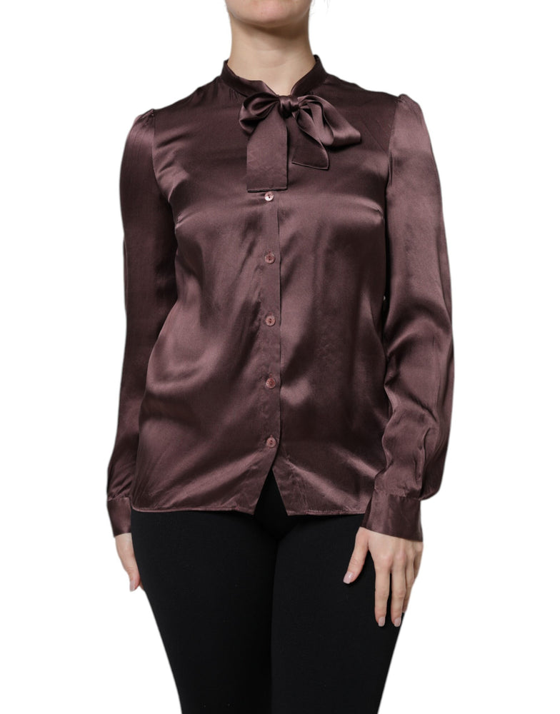 Dolce & Gabbana Brown Ascot Collar Long Sleeve Blouse Top