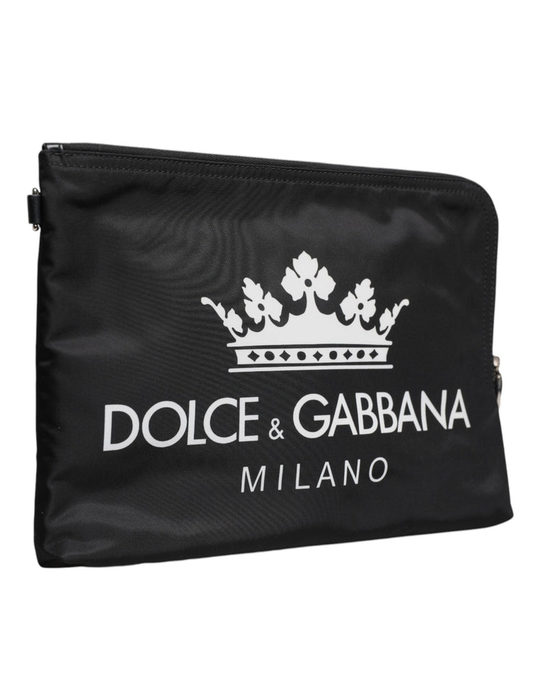 Dolce & Gabbana Black DG Milano Print Nylon Pouch Clutch Bag