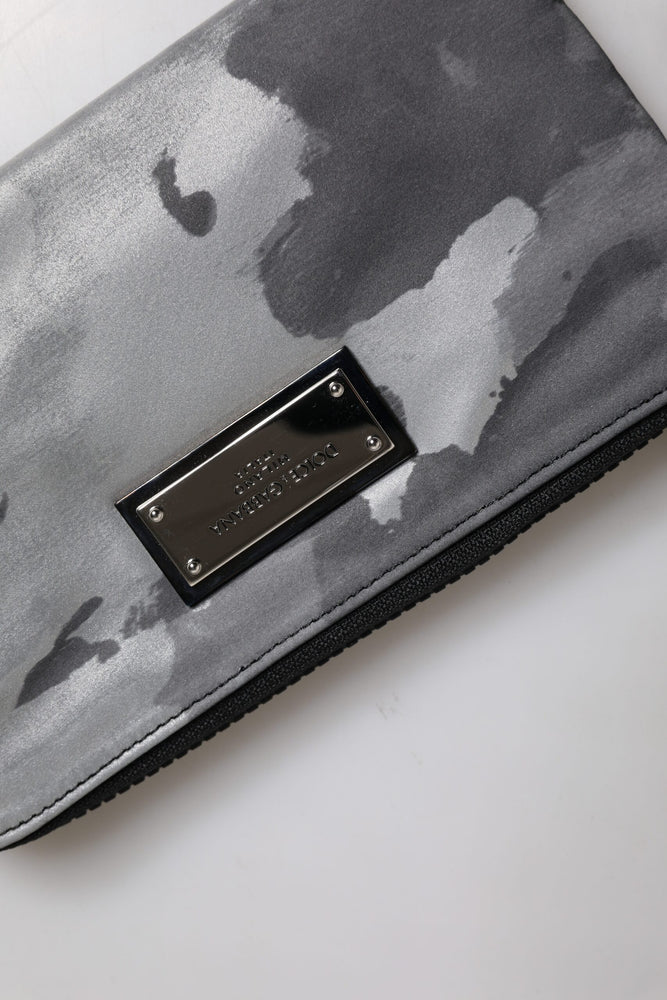 Dolce & Gabbana Black Gray Camouflage Logo Plaque Keyring Pouch Bag