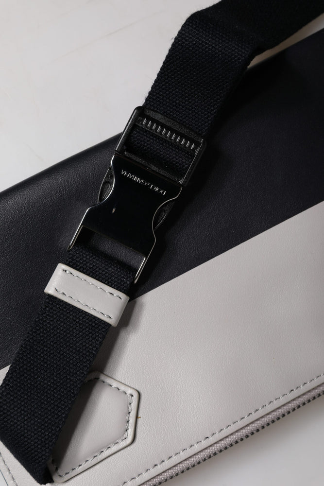 Dolce & Gabbana Black White Leather Logo Embossed Crossbody Bag