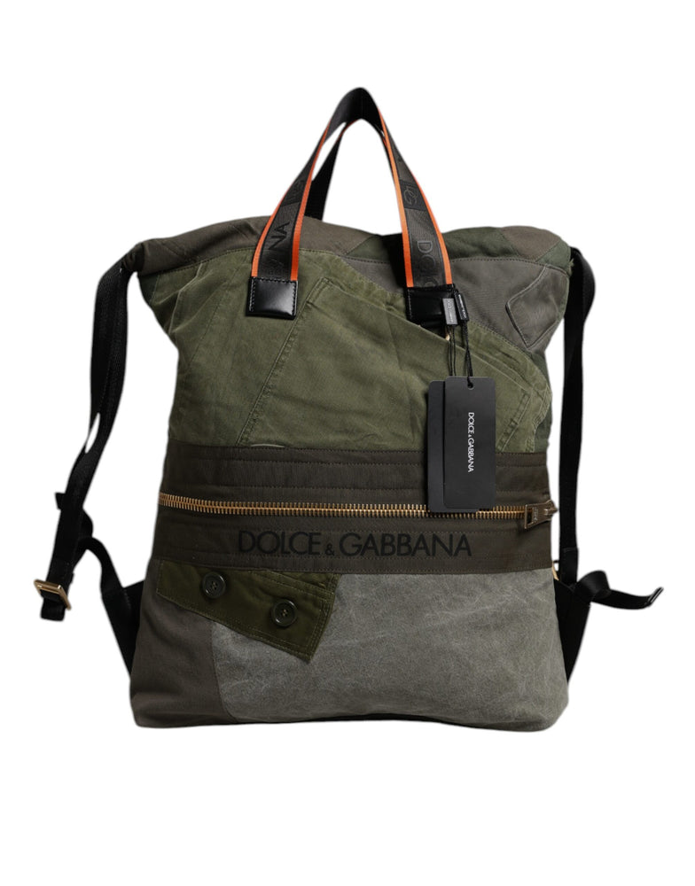 Dolce & Gabbana Military Green Patchwork Rucksack Backpack Bag
