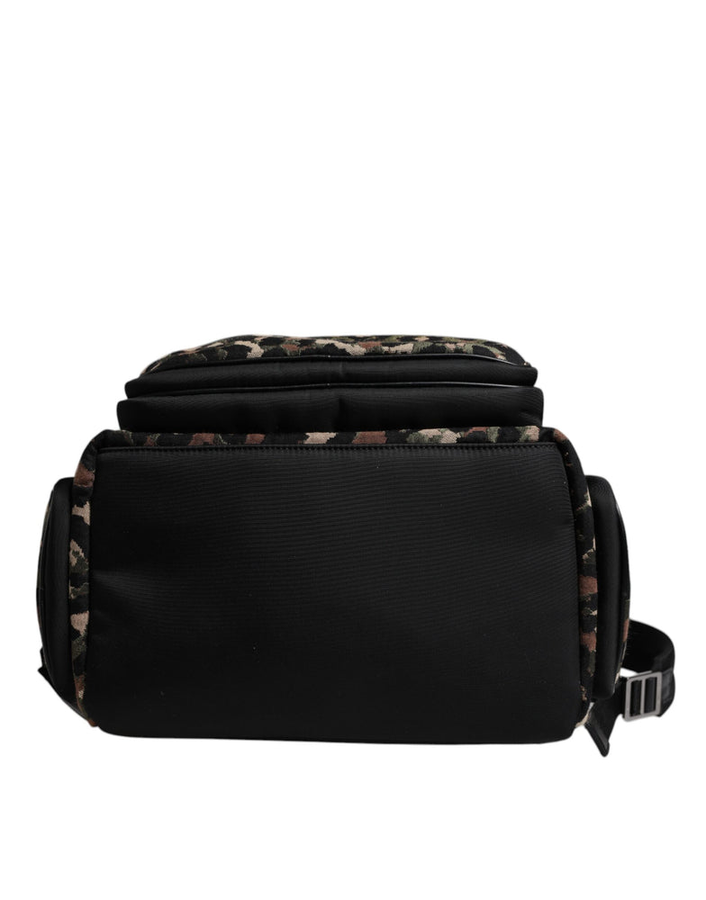 Dolce & Gabbana Multicolor Leopard Print DG Logo Plaque Men Backpack Bag