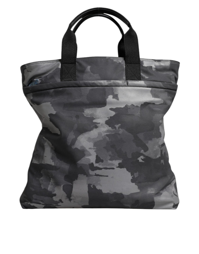 Dolce & Gabbana Gray Camo Cotton Multiple Compartments Tote Bag