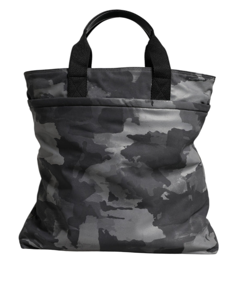 Dolce & Gabbana Gray Camo Cotton Multiple Compartments Tote Bag