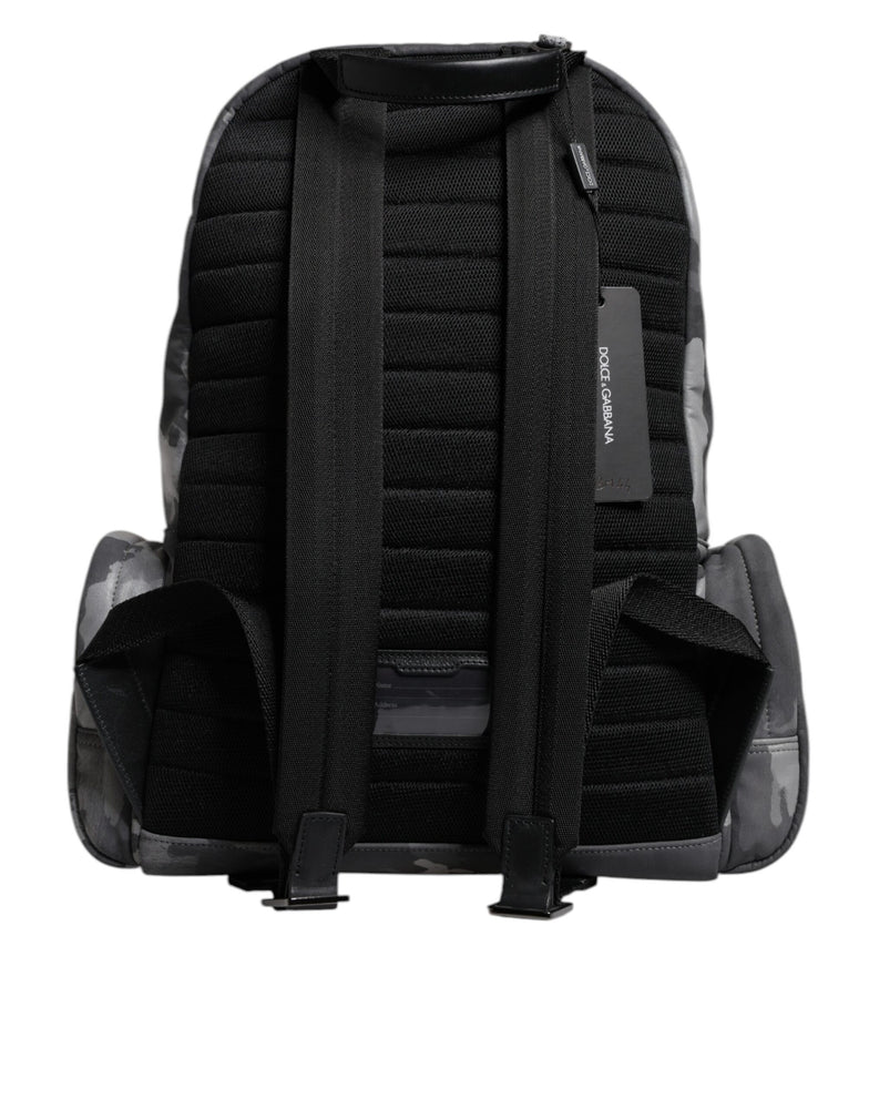 Dolce & Gabbana Gray Cotton Camouflage Logo Plaque Backpack Bag