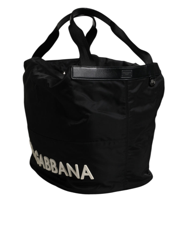 Dolce & Gabbana Black Nylon White Iconic Logo Shoulder Bucket Bag