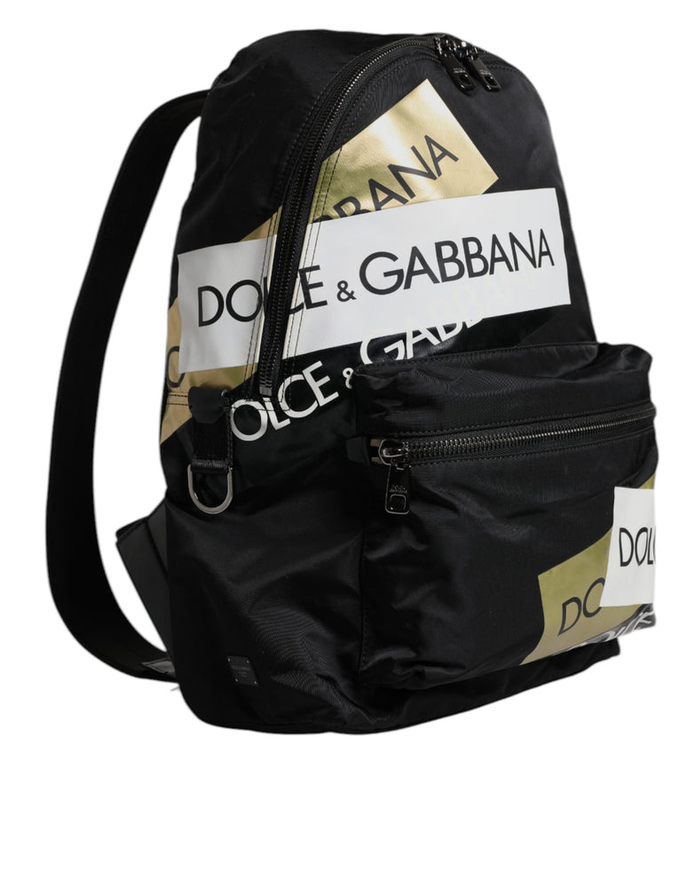 Dolce & Gabbana Black Logo Tape Polyamide School Travel Backpack Bag