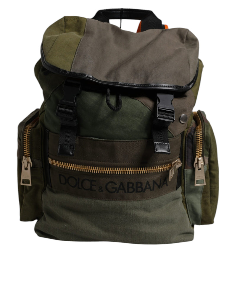 Dolce & Gabbana Military Green Patchwork Travel Backpack Bag