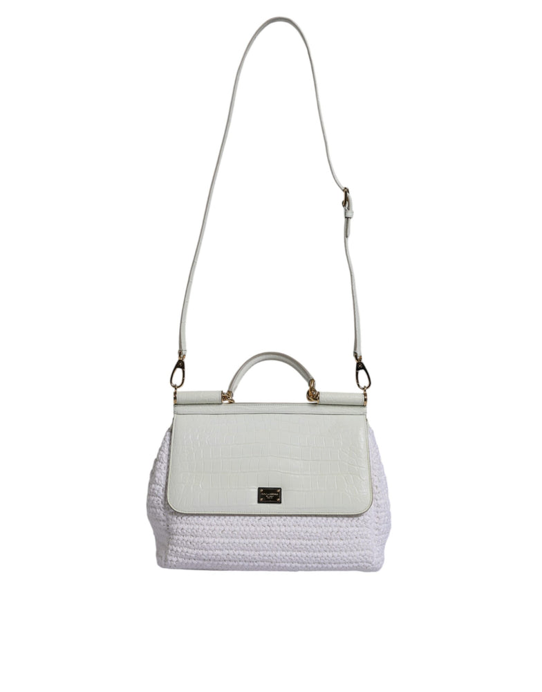 Dolce & Gabbana White Rafia Leather Top Handle Crossbody Bag