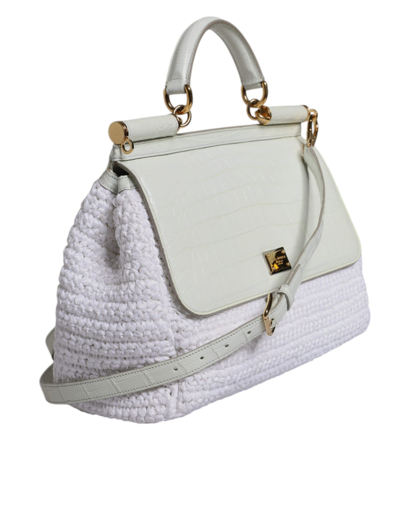 Dolce & Gabbana White Rafia Leather Top Handle Crossbody Bag