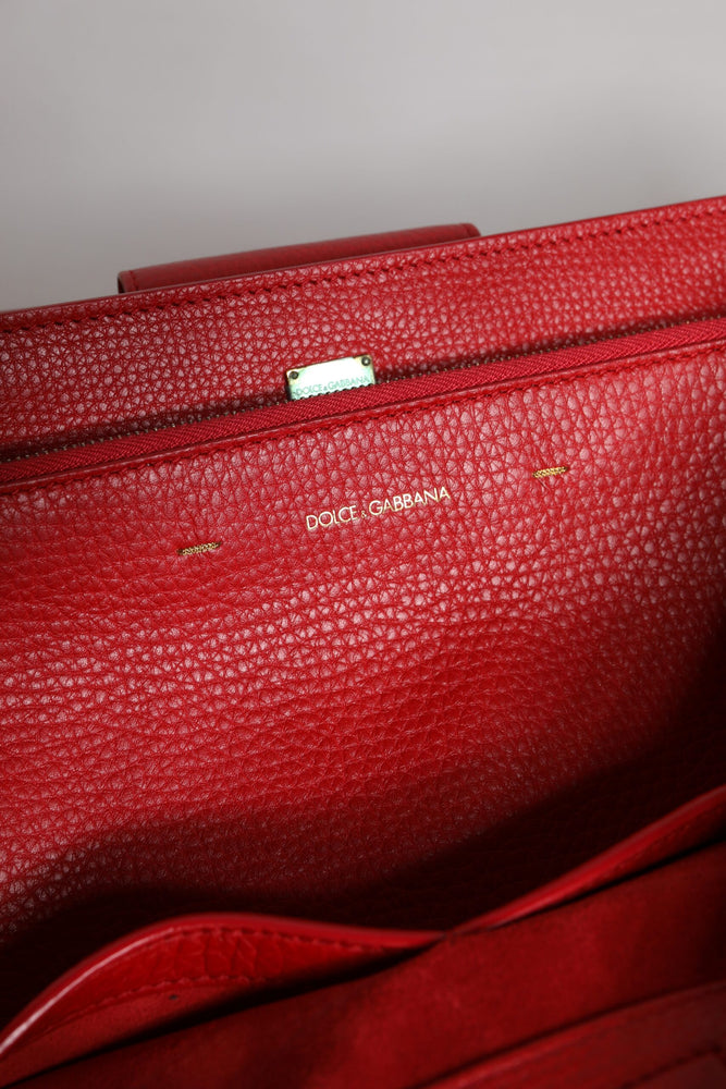 Dolce & Gabbana Red Calfskin Leather Logo Plaque Top Handle Bag