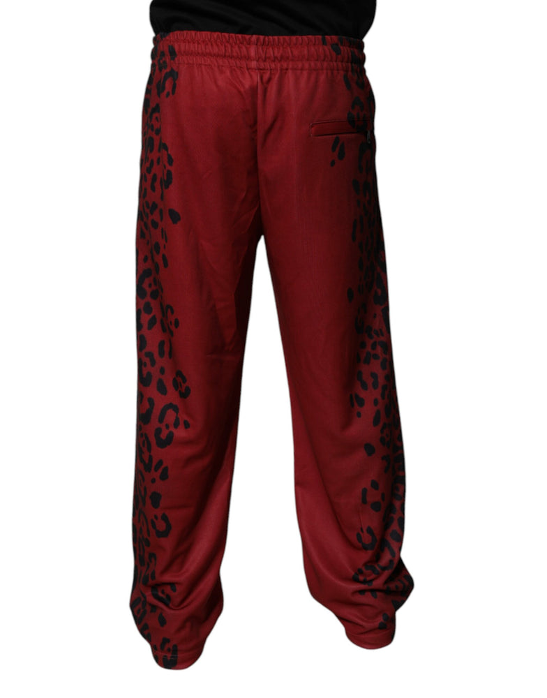 Dolce & Gabbana Red Leopard Print Polyester Men Jogger Pants