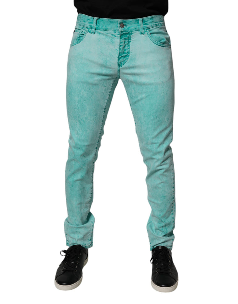 Dolce & Gabbana Green Tie Dye Cotton Skinny Men Denim Jeans