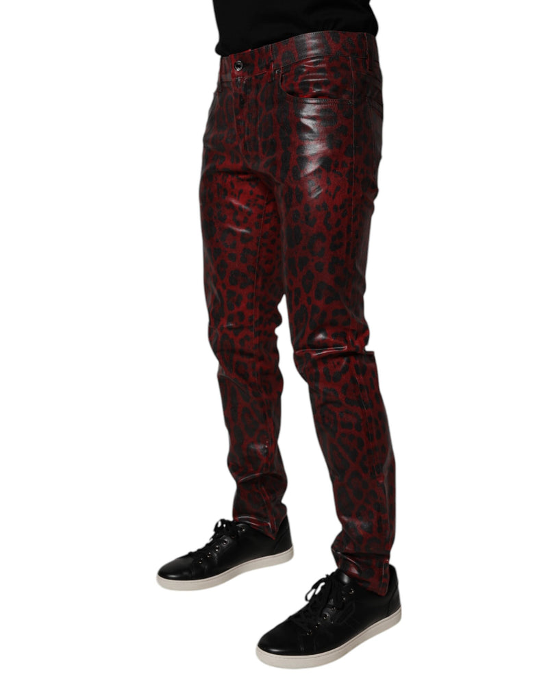 Dolce & Gabbana Red Leopard Cotton Skinny Men Denim Jeans