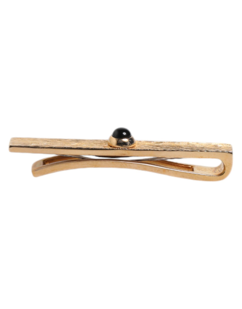 Dolce & Gabbana Black Sapphire Gold Tone Brass Tie Clip Bar