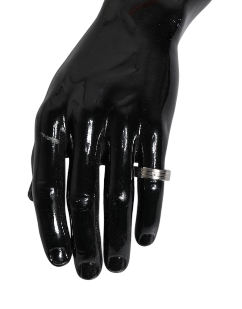 Dolce & Gabbana Silver Tone Brass Clear Crystal DG Logo Ring