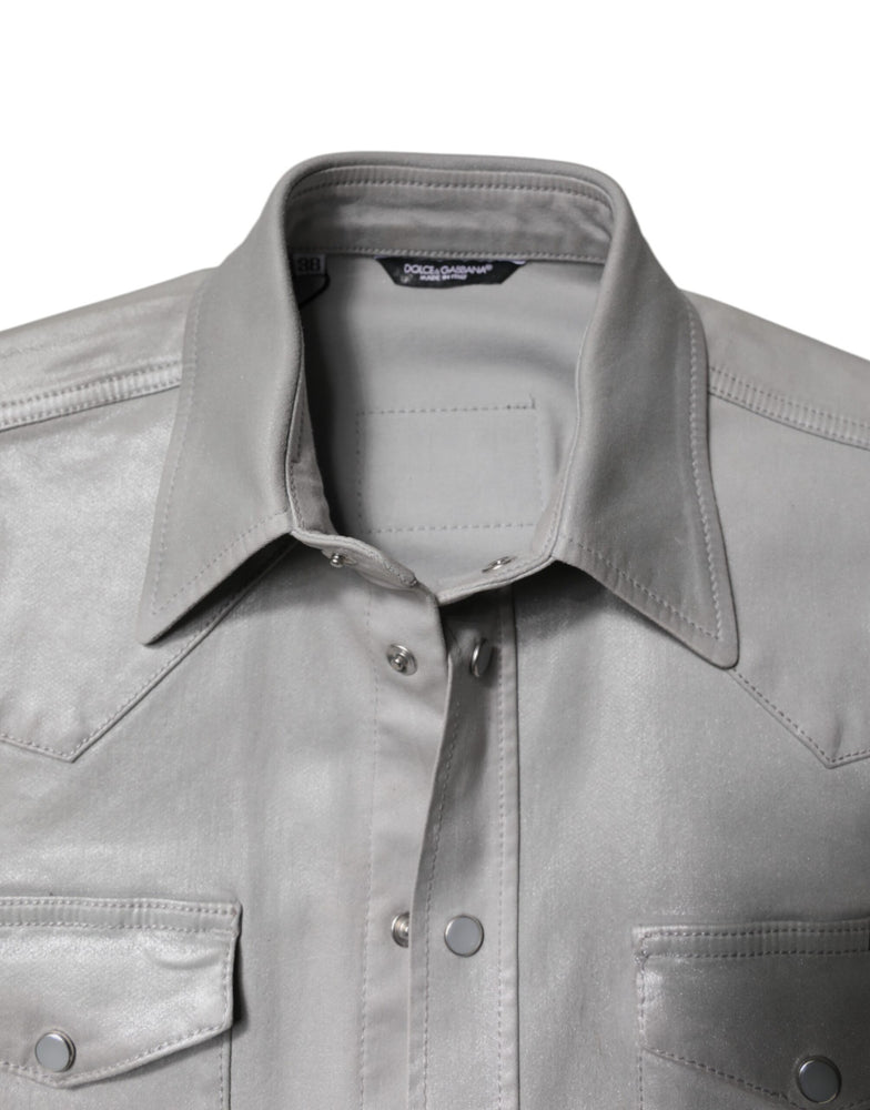 Dolce & Gabbana Metallic Gray Cotton Button Down Shirt