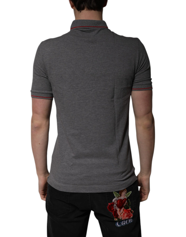 Dolce & Gabbana Gray Cotton Crown Collared Polo T-shirt