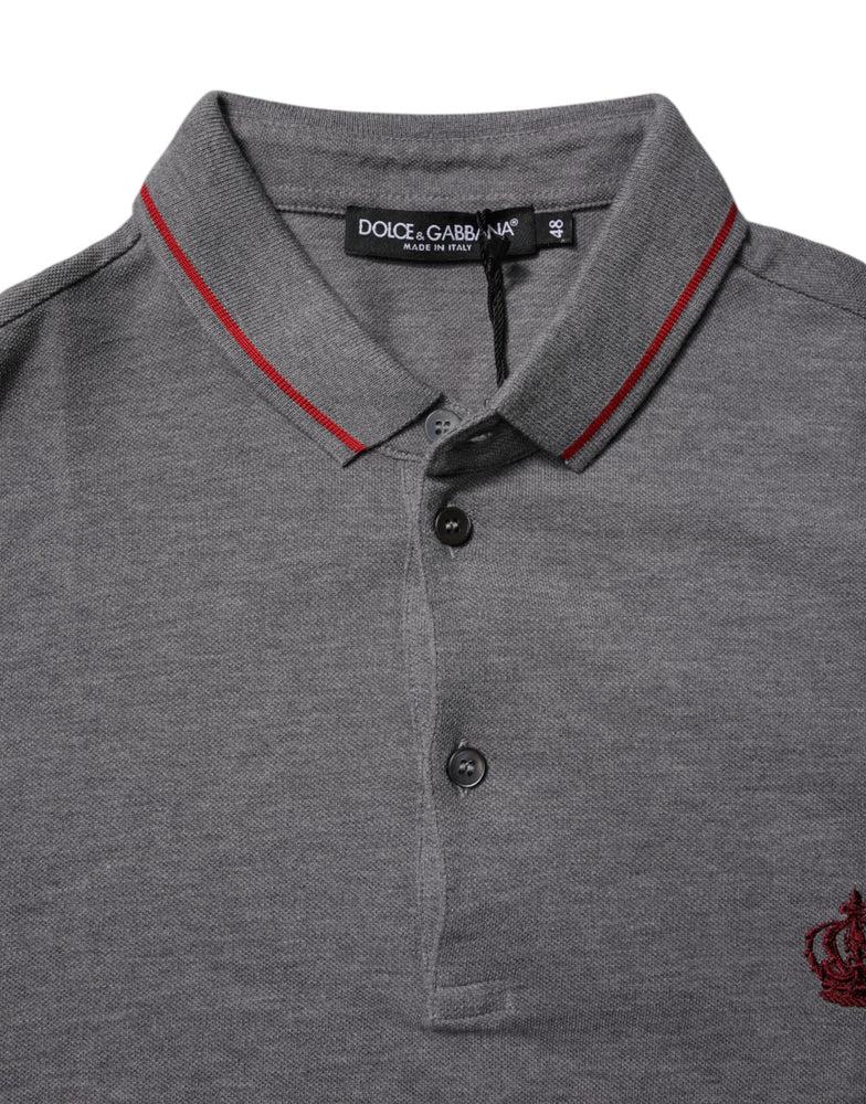 Dolce & Gabbana Gray Cotton Crown Collared Polo T-shirt