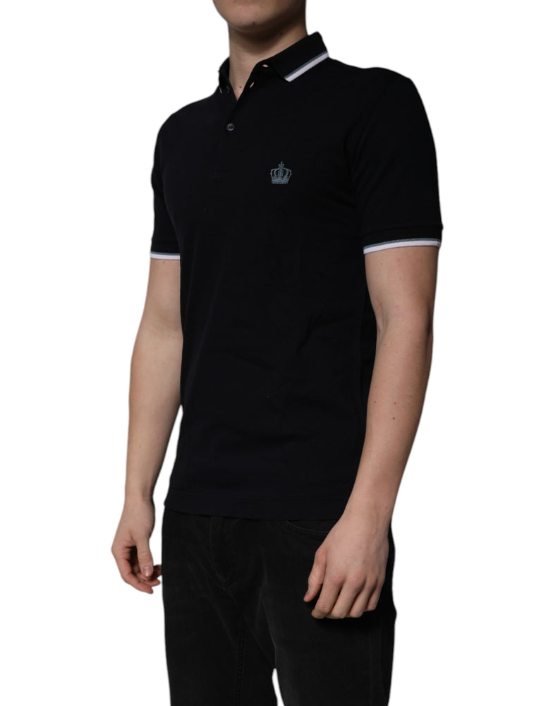Dolce & Gabbana Black Cotton Crown Collared Polo T-shirt