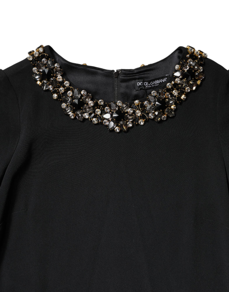 Dolce & Gabbana Black Crystal Embellished Round Neck Mini Dress