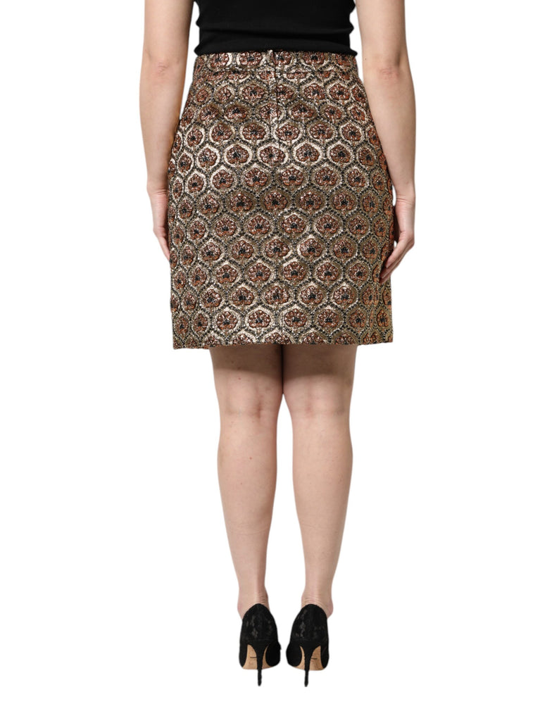 Dolce & Gabbana Brown Polyester Brocade A-line Mini Skirt
