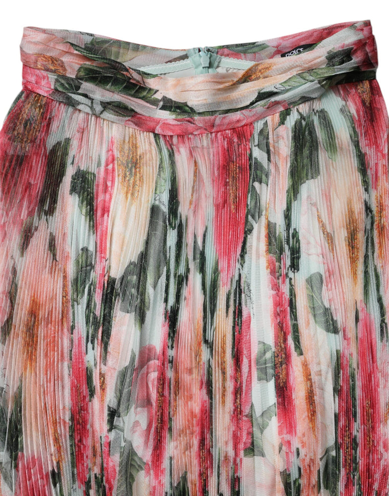 Dolce & Gabbana Multicolor Silk Floral High Waist Midi Skirt