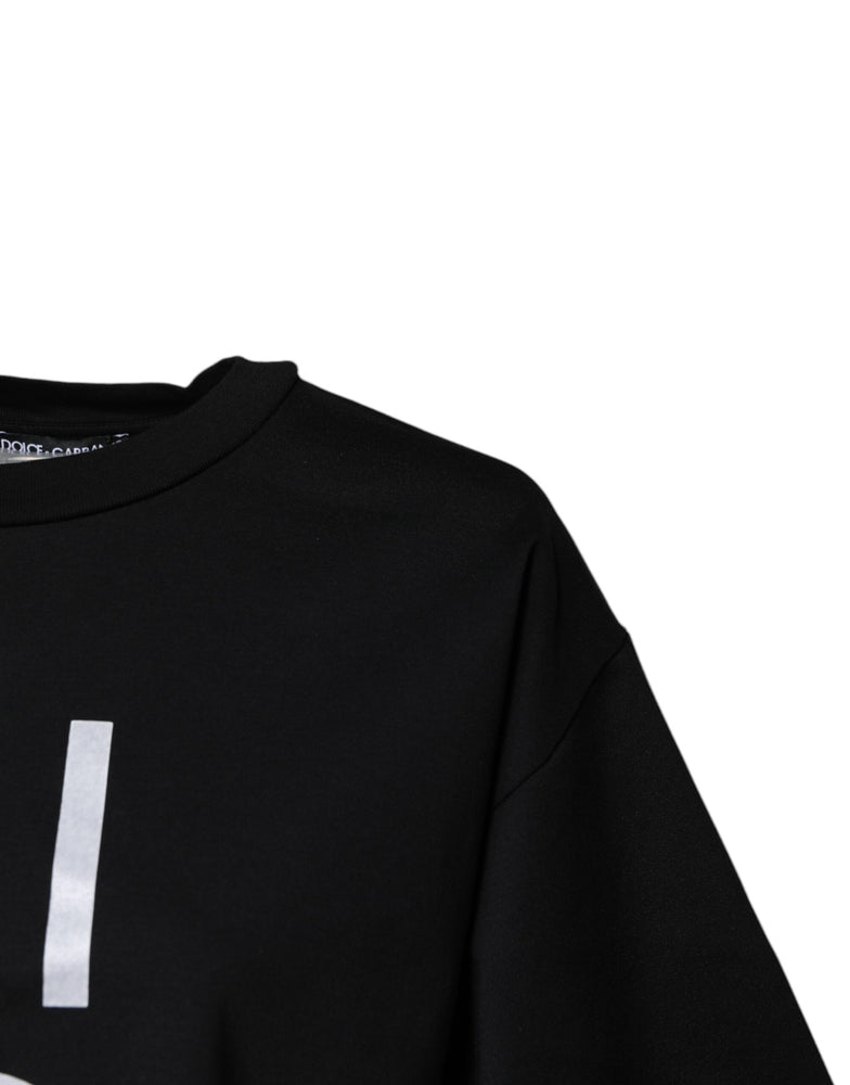 Dolce & Gabbana Black Printed Cotton Crew Neck Tee T-shirt