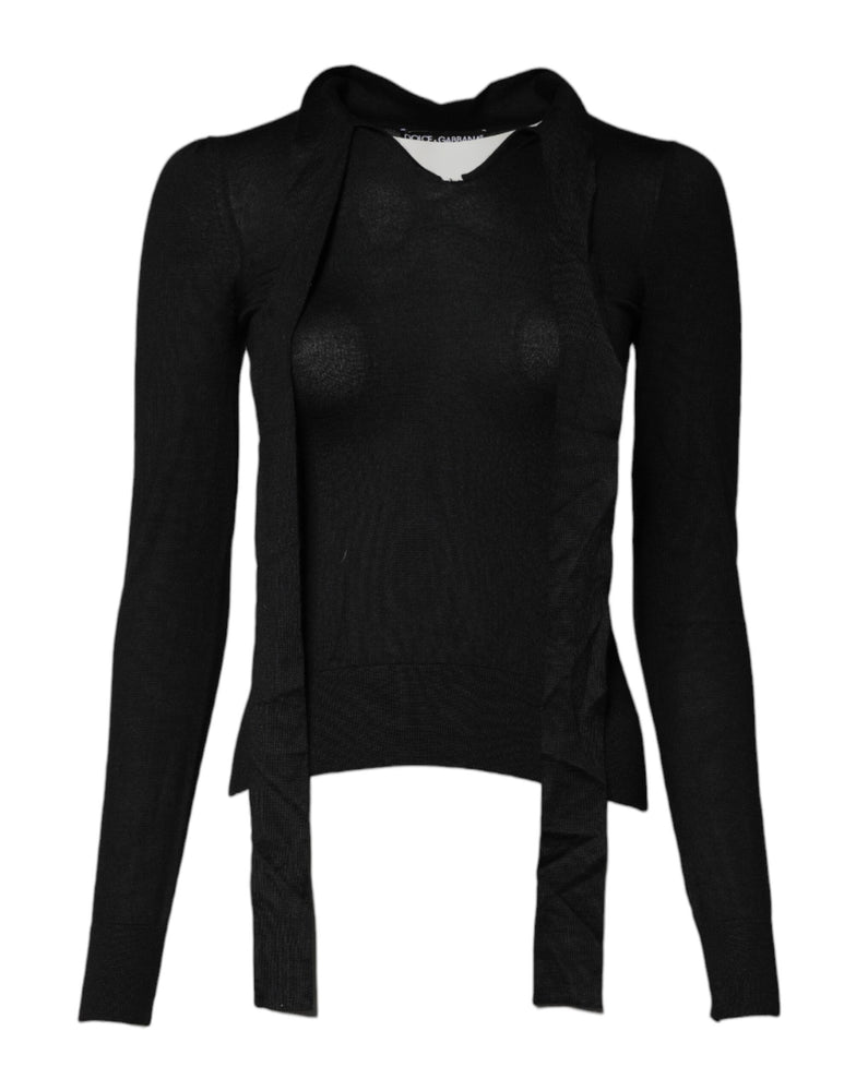 Dolce & Gabbana Black Cashmere Ascot Collar Long Sleeve Top