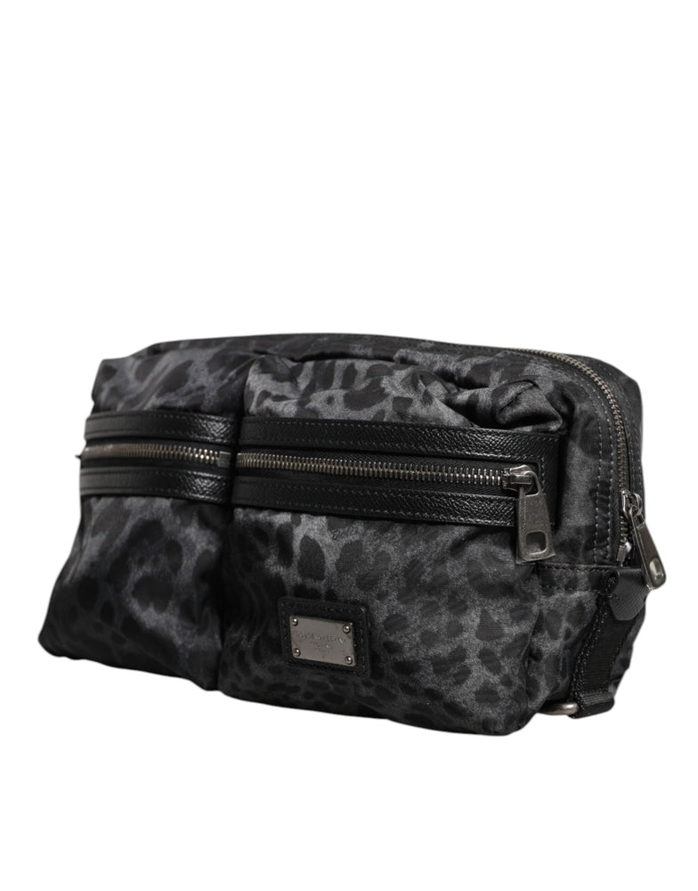 Dolce & Gabbana Black Gray Leopard DG Logo Belt Waist Fanny Pack Bag