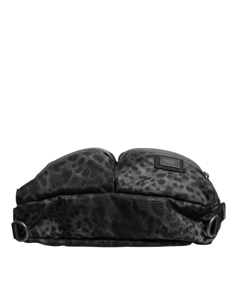 Dolce & Gabbana Black Gray Leopard DG Logo Belt Waist Fanny Pack Bag
