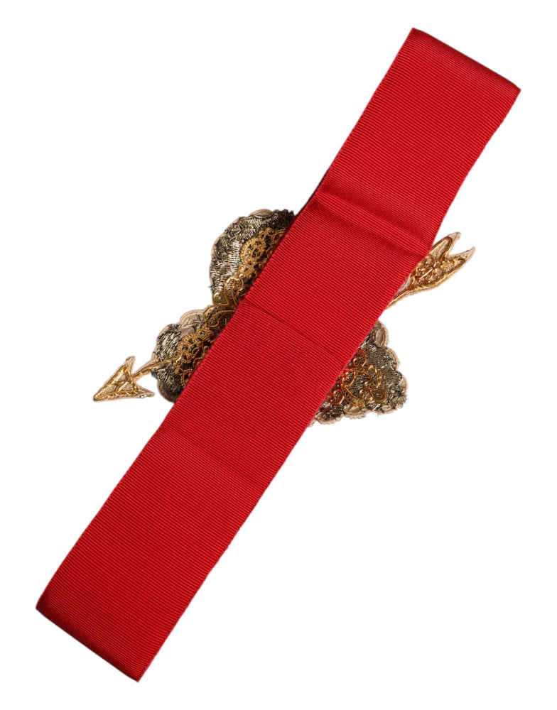 Dolce & Gabbana Red Stretch Wide Waist Heart Embellished Belt