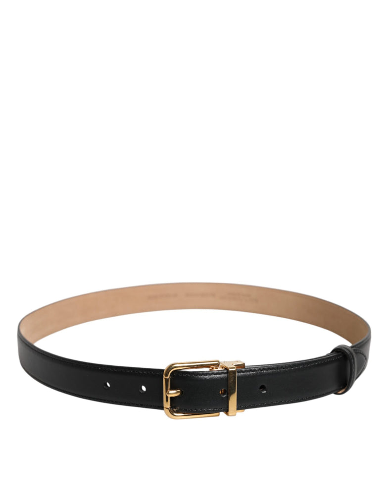 Dolce & Gabbana Black Leather Logo Metal Waist Buckle Belt