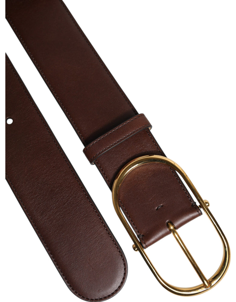 Dolce & Gabbana Brown Leather Waist Gold Metal Buckle Belt
