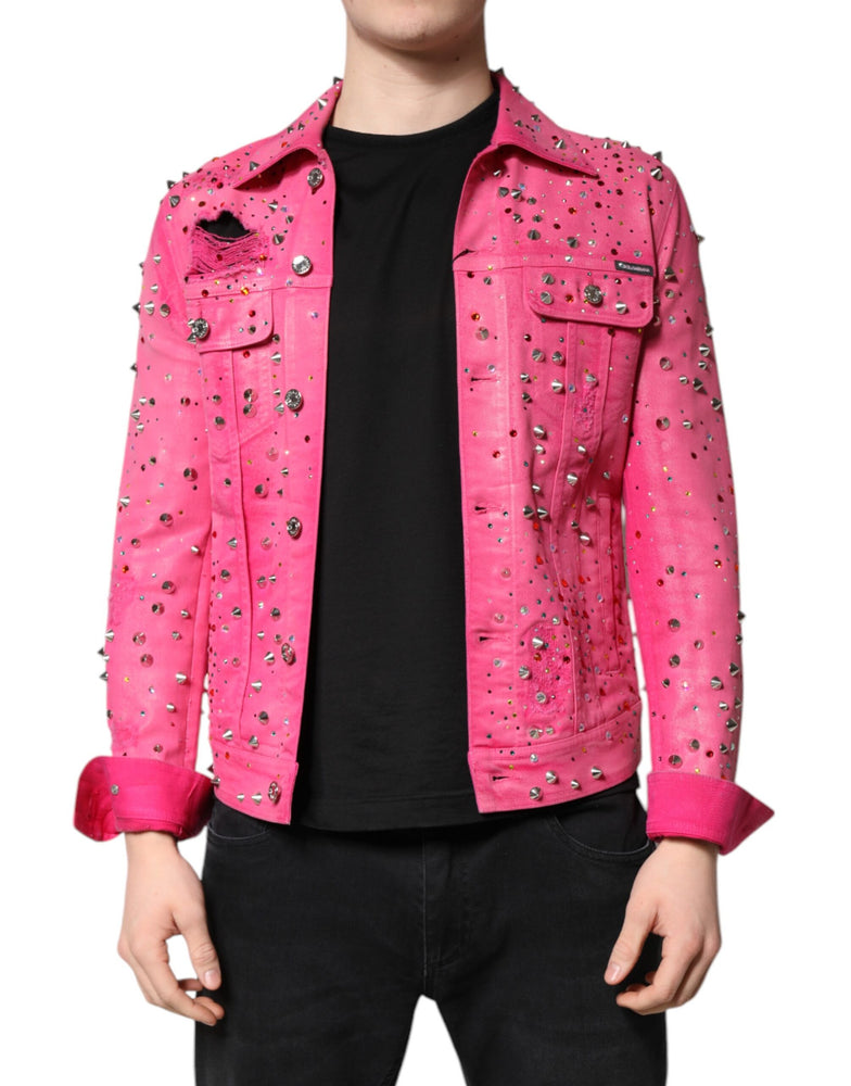 Dolce & Gabbana Pink Crystal Embellished Cotton Denim Jacket