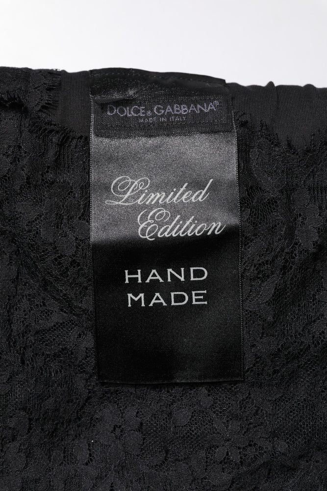 Dolce & Gabbana Black Lace Sheer Sacred Heart Crew Neck Top