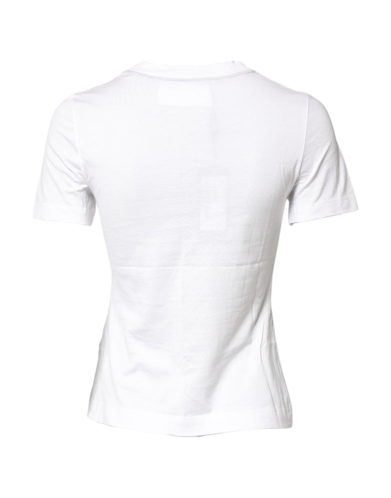 Dolce & Gabbana White Cotton Graphic Print Crew Neck T-shirt